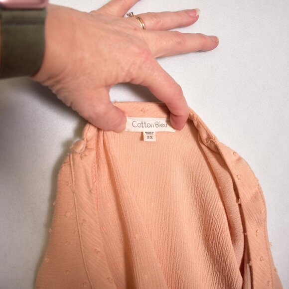 Cotton Bleu Peasant Top Size 3X Peach Short Sleeve Rayon - Picture 4 of 5